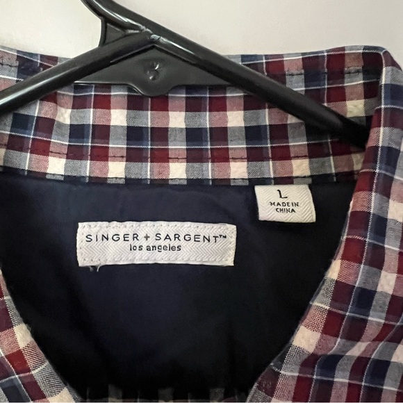 Singer Sargent mens long sleeve casual plaid button down shirt | size large - Picture 8 of 10